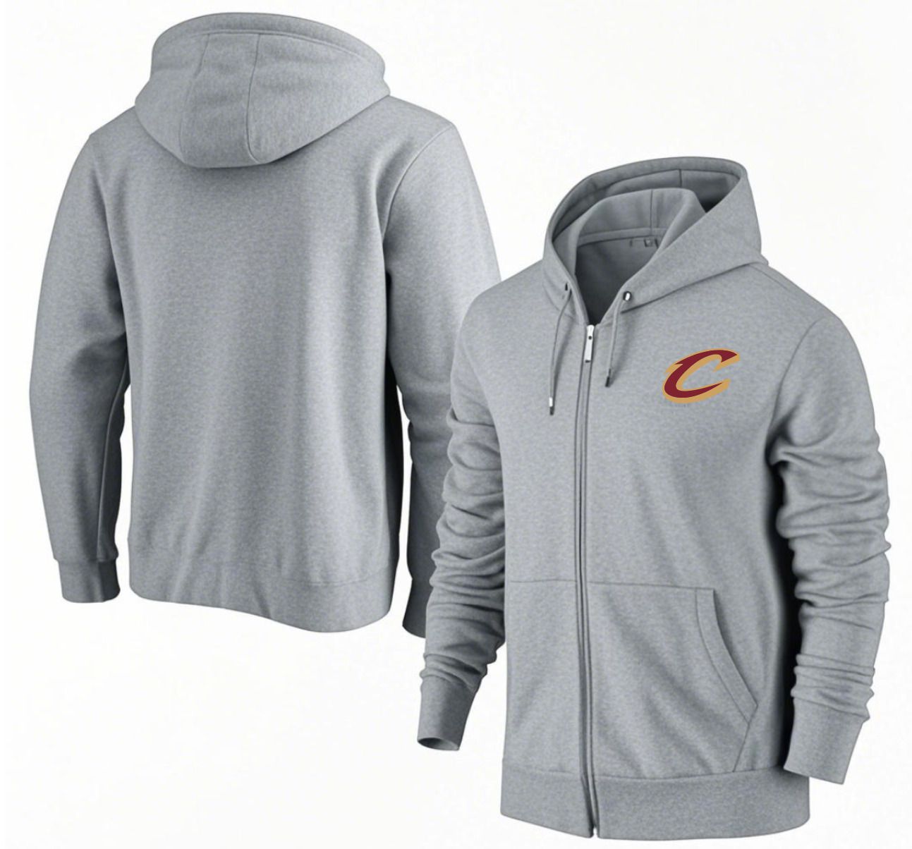 Men Cleveland Cavaliers Grey Zipper hoodie 2025 NBA Jersey style 1